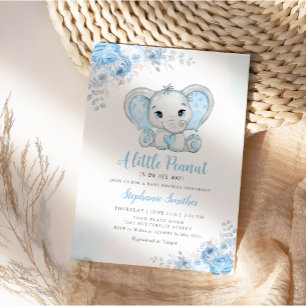 Niedlich Blue Boho Watercolor Elephant Boy Baby Du Einladung
