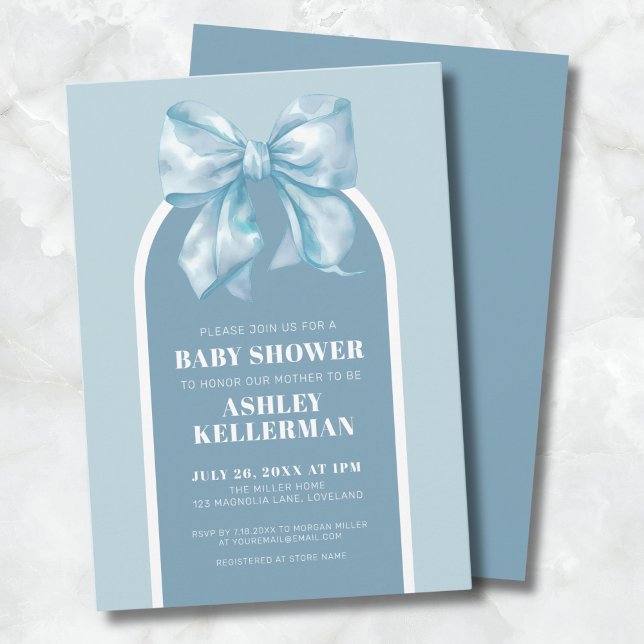 Niedlich Blue Bow Boy Baby Dusche Einladung (Cute Blue Bow Boy Baby Shower Invitation)