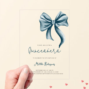 Niedlich Blue Bow Girly Quinceanera Geburtstag Acryleinladungen