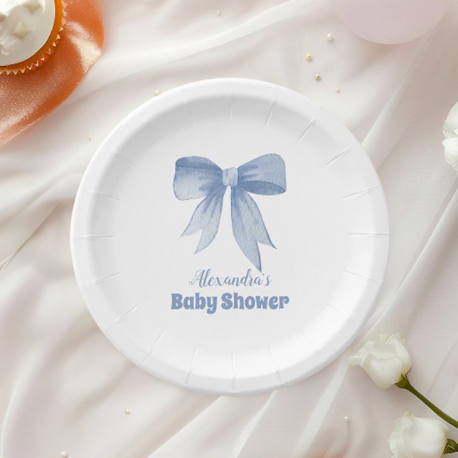 Niedlich Blue Bow Ribbon Baby Boy Dusche Pappteller (Von Creator hochgeladen)