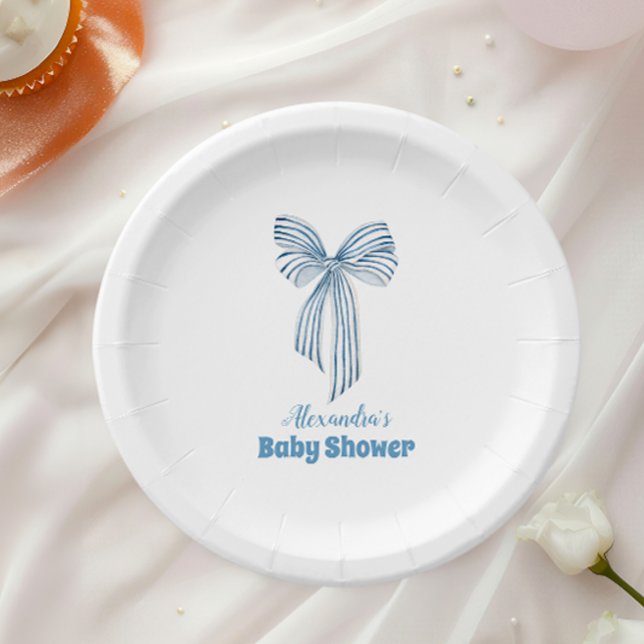 Niedlich Blue Bow Ribbon Baby Boy Dusche Pappteller (Von Creator hochgeladen)