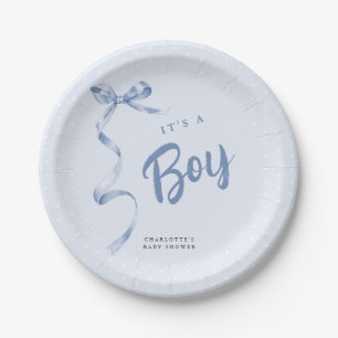 Niedlich Blue Bow Ribbon Boy Baby Dusche Pappteller