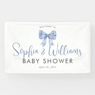 Niedlich Blue Bow Ribbon Boy Baby Dusche Willkomme Banner