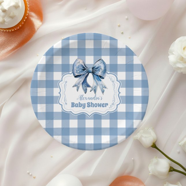 Niedlich Blue Bow Ribbon Gingham Pappteller (Von Creator hochgeladen)