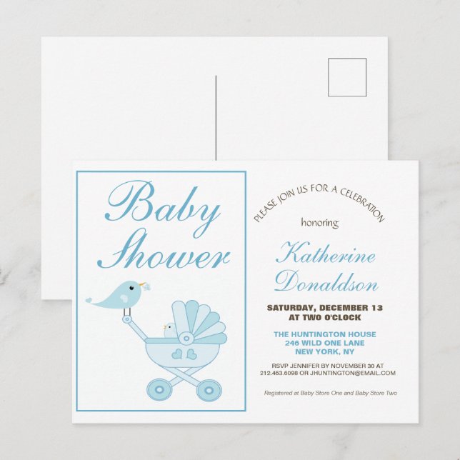 Niedlich Blue Boy Baby Dusche Einladung Postkarte (Vorne/Hinten)