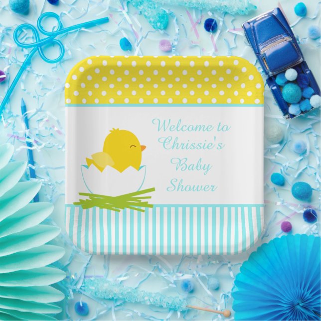 Niedlich Blue Boy Chick Baby Dusche Party Pappteller (Party)