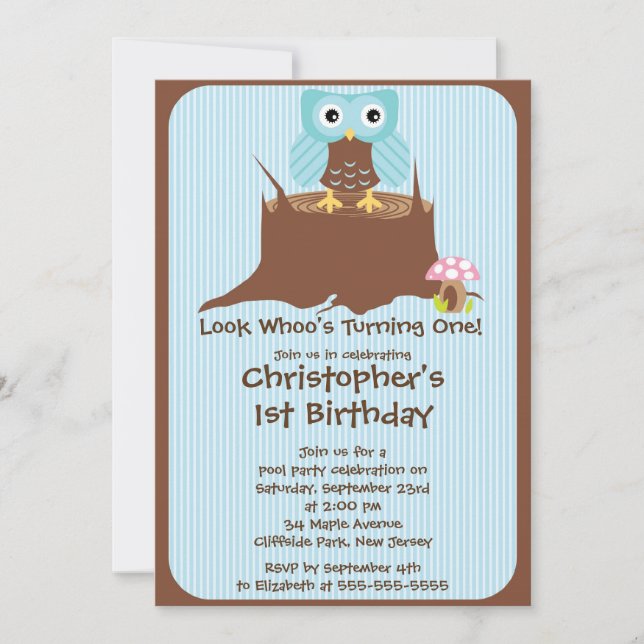 Niedlich Blue Boy Owl Geburtstagsparty Einladungen (Vorderseite)