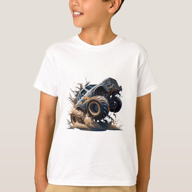 Niedlich Blue Brown Big Race Monster Truck Kids' T-Shirt (Vorderseite)