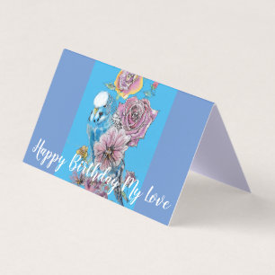 Niedlich Blue Budgie Rose Malerei Liebe Geburtstag