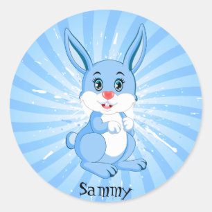 Niedlich Blue Bunny Cartoon Runder Aufkleber