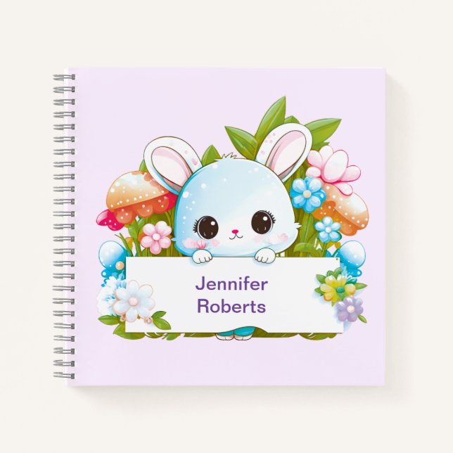 Niedlich Blue Bunny Floral Notizbuch (Vorderseite)