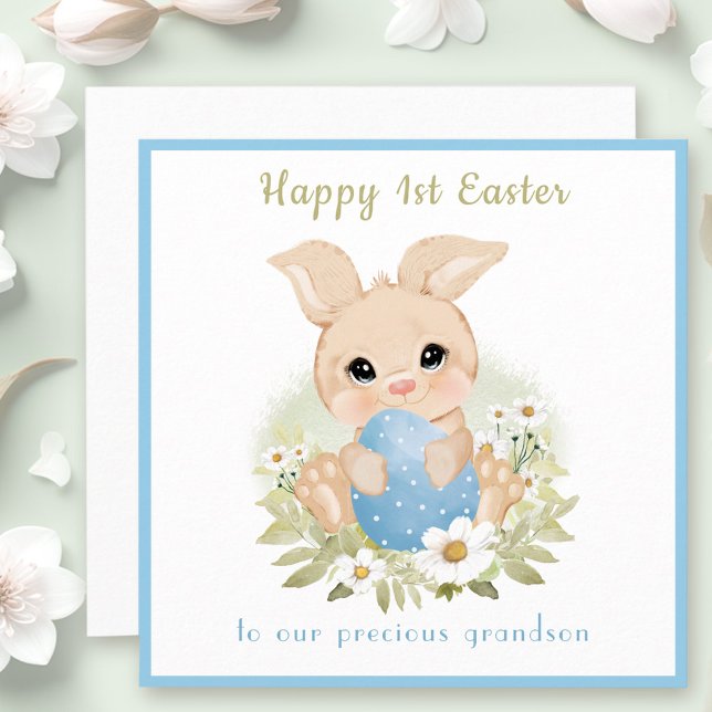 Niedlich Blue Bunny Grandson First Ostercard Karte (Cute Blue Bunny Grandson First Easter Card)