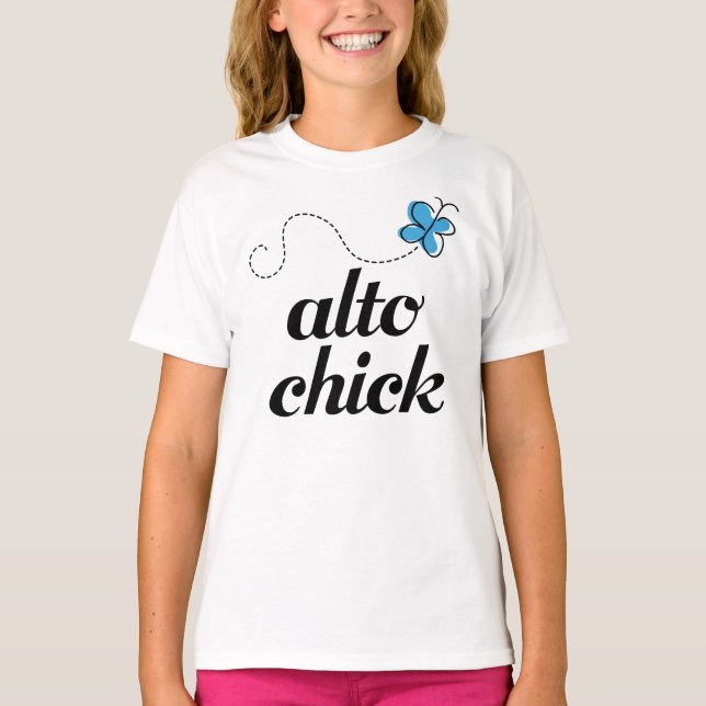 Niedlich Blue Butterfly Musik Alto Chick Geschenk T-Shirt (Vorderseite)