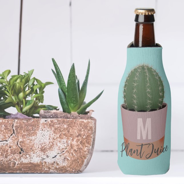 Niedlich Blue Cactus Pflanze Juice Mit Monogramm Flaschenkühler (Add your initial to this cactus themed bottle cooler and drink up your plant juice)