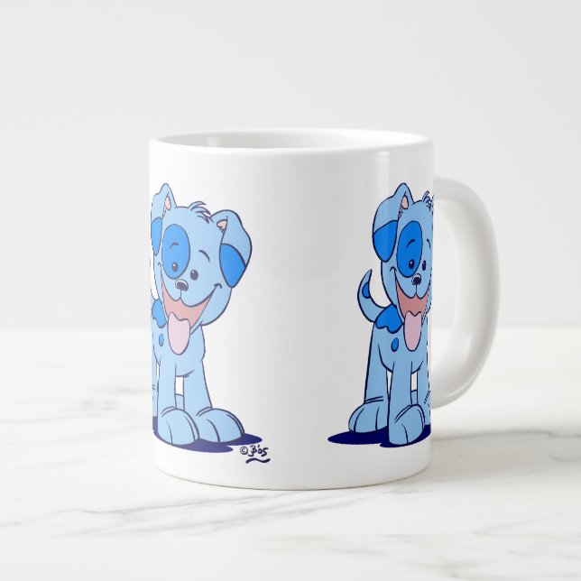 Niedlich Blue Cartoon Puppy Jumbo-Tasse (Vorderseite Rechts)