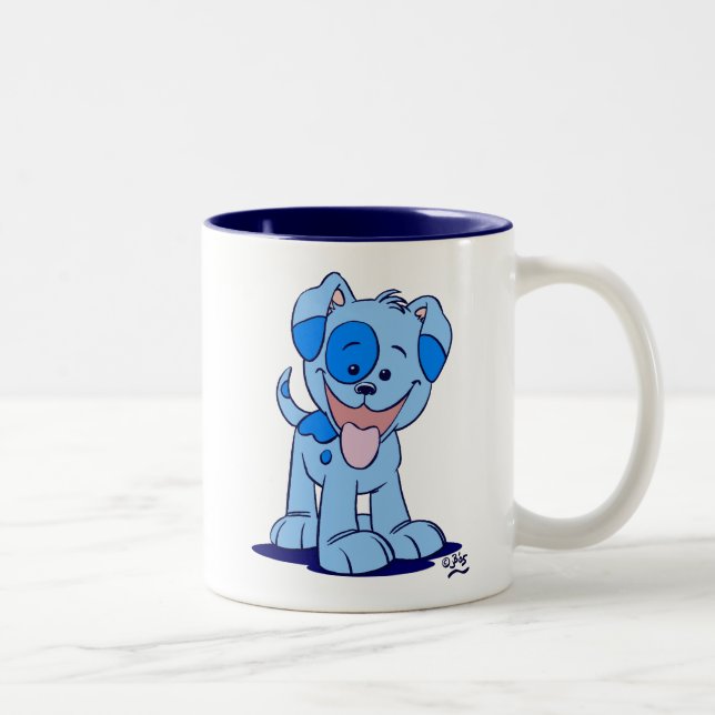 Niedlich Blue Cartoon Puppy-Tasse Zweifarbige Tasse (Rechts)