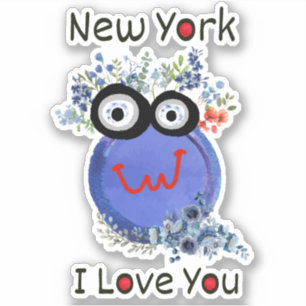 Niedlich Blue Character New York I Liebe You Aufkleber