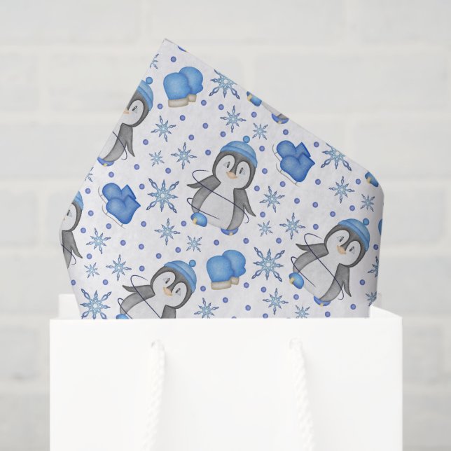 Niedlich Blue Christmas Ice Skaten Penguin Seidenpapier (Geschenktüte)