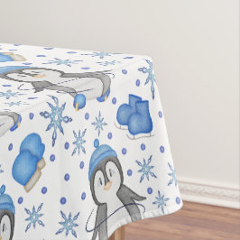 Niedlich Blue Christmas Ice Skaten Penguin Tischdecke