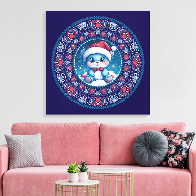 Niedlich Blue Christmas Kawaii Bear Dot Mandala Le Leinwanddruck (Insitu (Wohnzimmer))