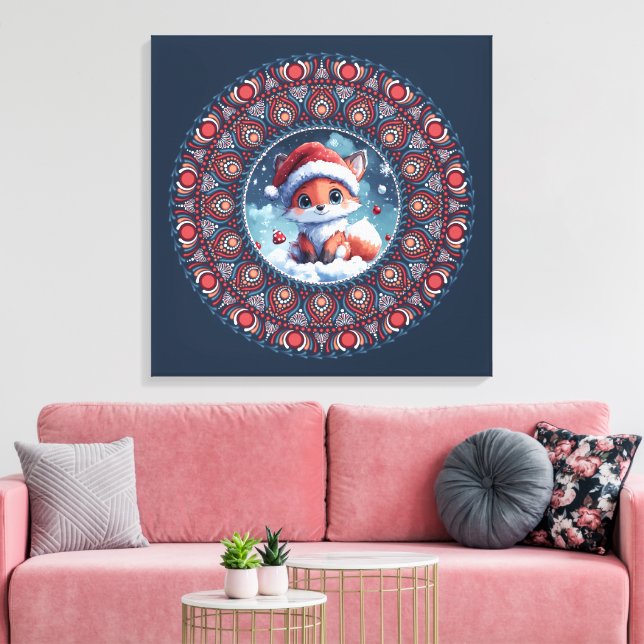 Niedlich Blue Christmas Kawaii Fox Dot Mandala Lei Leinwanddruck (Insitu (Wohnzimmer))