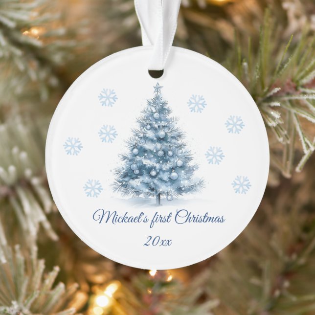 Niedlich Blue Christmas Tree Personalisiert Baby's Ornament (Baum)