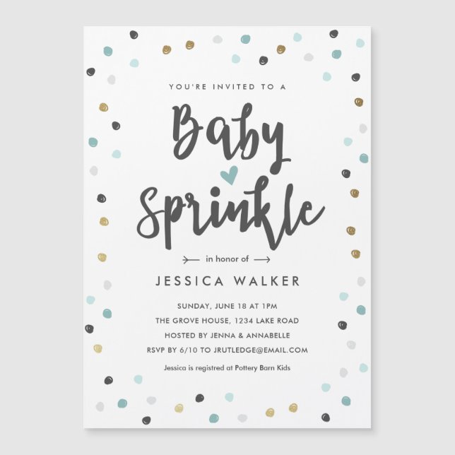 Niedlich Blue Confetti Typ Baby Sprinkle Einladung (Vorderseite)