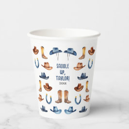 Niedlich Blue Cowboy Western Derby Watercolor Must Pappbecher