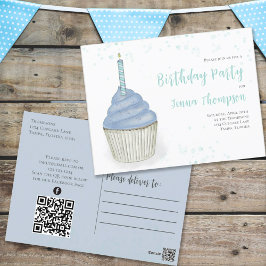 Niedlich Blue Cupcake QR Code Social Media Whimsic Postkarte