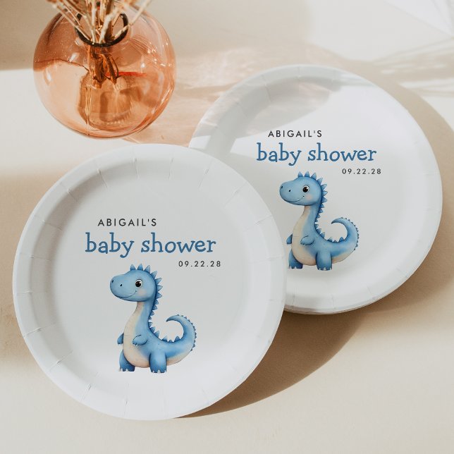 Niedlich Blue Dinosaur Baby Dusche Pappteller (Von Creator hochgeladen)