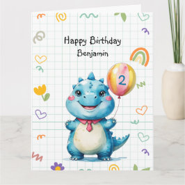 Niedlich Blue Dinosaur Balloon Geburtstagsparty Karte