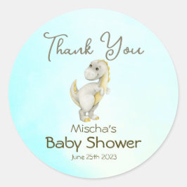 Niedlich Blue Dinosaur Boys Baby Dusche Danke Runder Aufkleber
