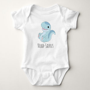 Niedlich Blue Dinosaur Individuelle Name - Saurus Baby Strampler
