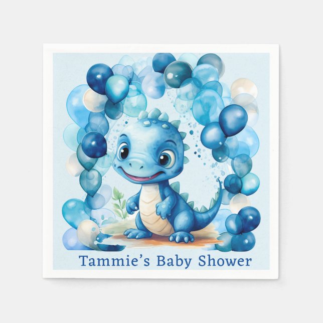 Niedlich Blue Dinosaurier Balloons Boy Baby Dusche Serviette (Vorderseite)