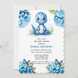 Niedlich Blue Dinosaurier mit Florals Boy Baby Dus Einladung