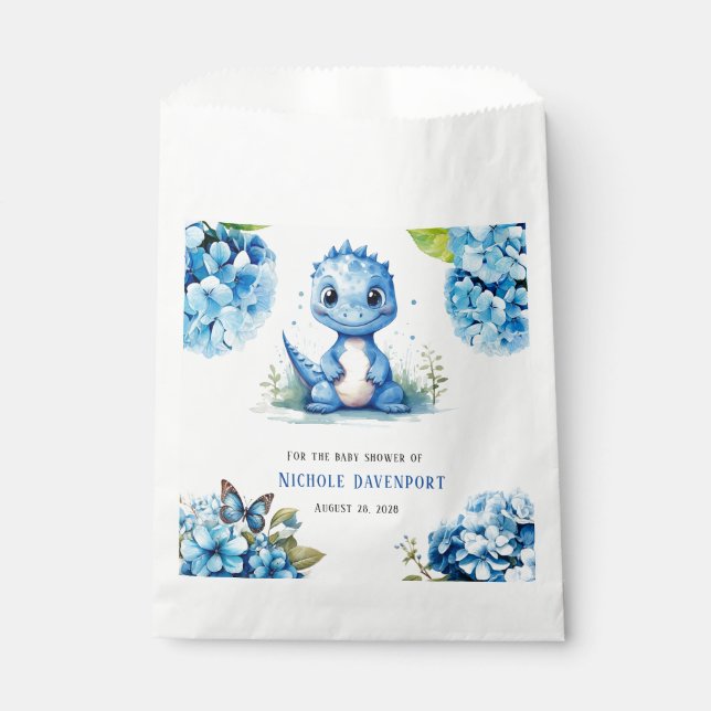 Niedlich Blue Dinosaurier mit Florals Boy Baby Dus Geschenktütchen (Vorderseite)