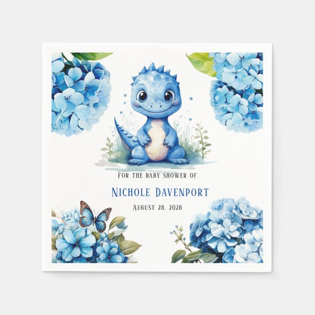 Niedlich Blue Dinosaurier mit Florals Boy Baby Dus Serviette (Vorderseite)