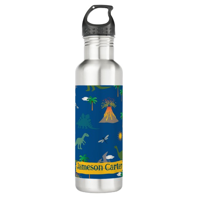Niedlich Blue Dinosaurier Muster Wildlife Pflanze  Edelstahlflasche (Vorderseite)