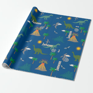 Niedlich Blue Dinosaurier Muster Wildlife Pflanze Geschenkpapier