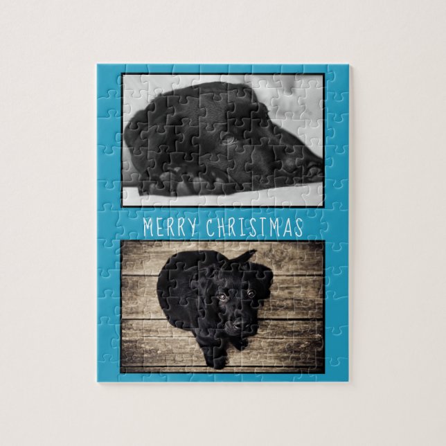 Niedlich Blue Dog Welpe 2 Foto Collage Weihnachten Puzzle (Vertikal)