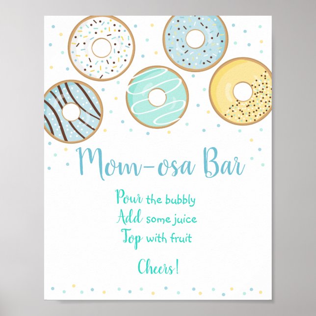 Niedlich Blue Donut Baby Dusche Mimosa Bar Zeichen Poster (Vorne)