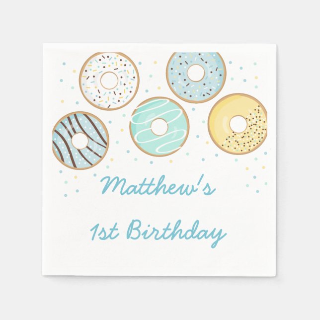Niedlich Blue Donut Birthday Serviette (Vorderseite)