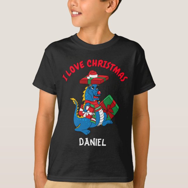 Niedlich Blue Dragon I Liebe Weihnachts-T - Shirt (Vorderseite)