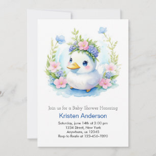 Niedlich Blue Duckling Watercolor Babydusche Einladung