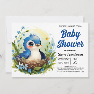 Niedlich Blue Elegant Bird Boy Baby Shower Einladung