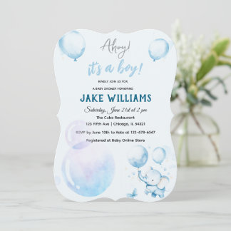 Niedlich Blue Elephant Baby Dusche Einladung