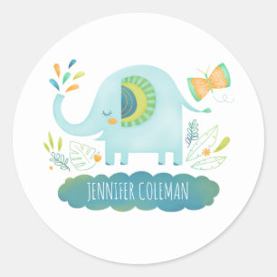 Niedlich Blue Elephant Baby Dusche Runder Aufkleber