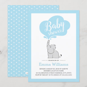 Niedlich Blue Elephant Baby Shower Einladung für J