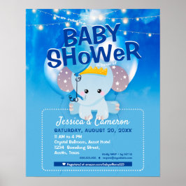 Niedlich Blue Elephant & Balloons Baby Party Flyer Poster