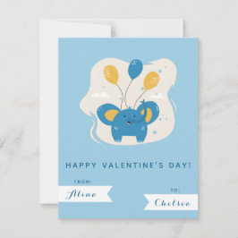 Niedlich Blue Elephant & Balloons Kinder Valentins Mitteilungskarte